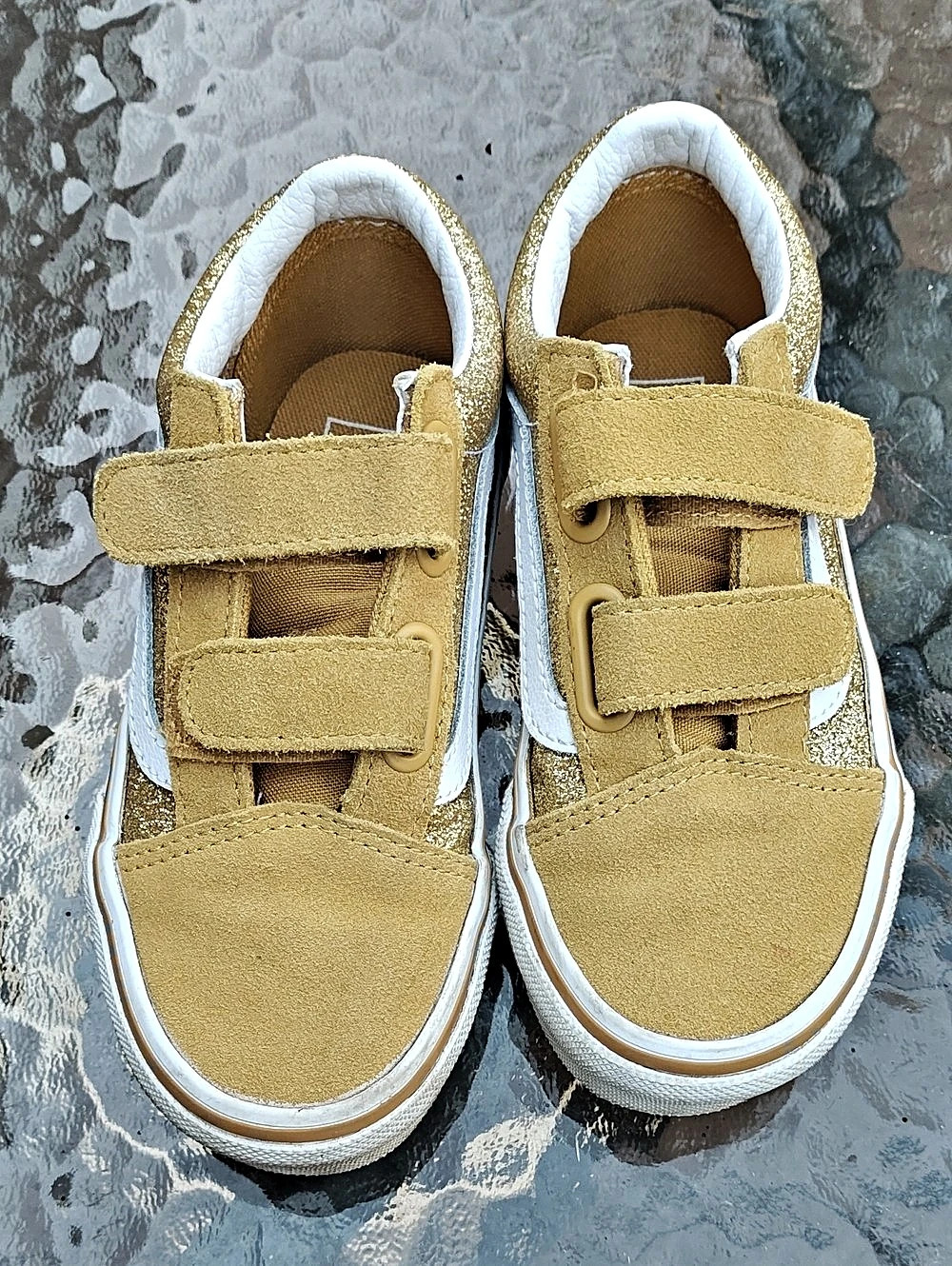 Vans Toddlers Old Skool V Glitter Kids Sneakers Yellow & White